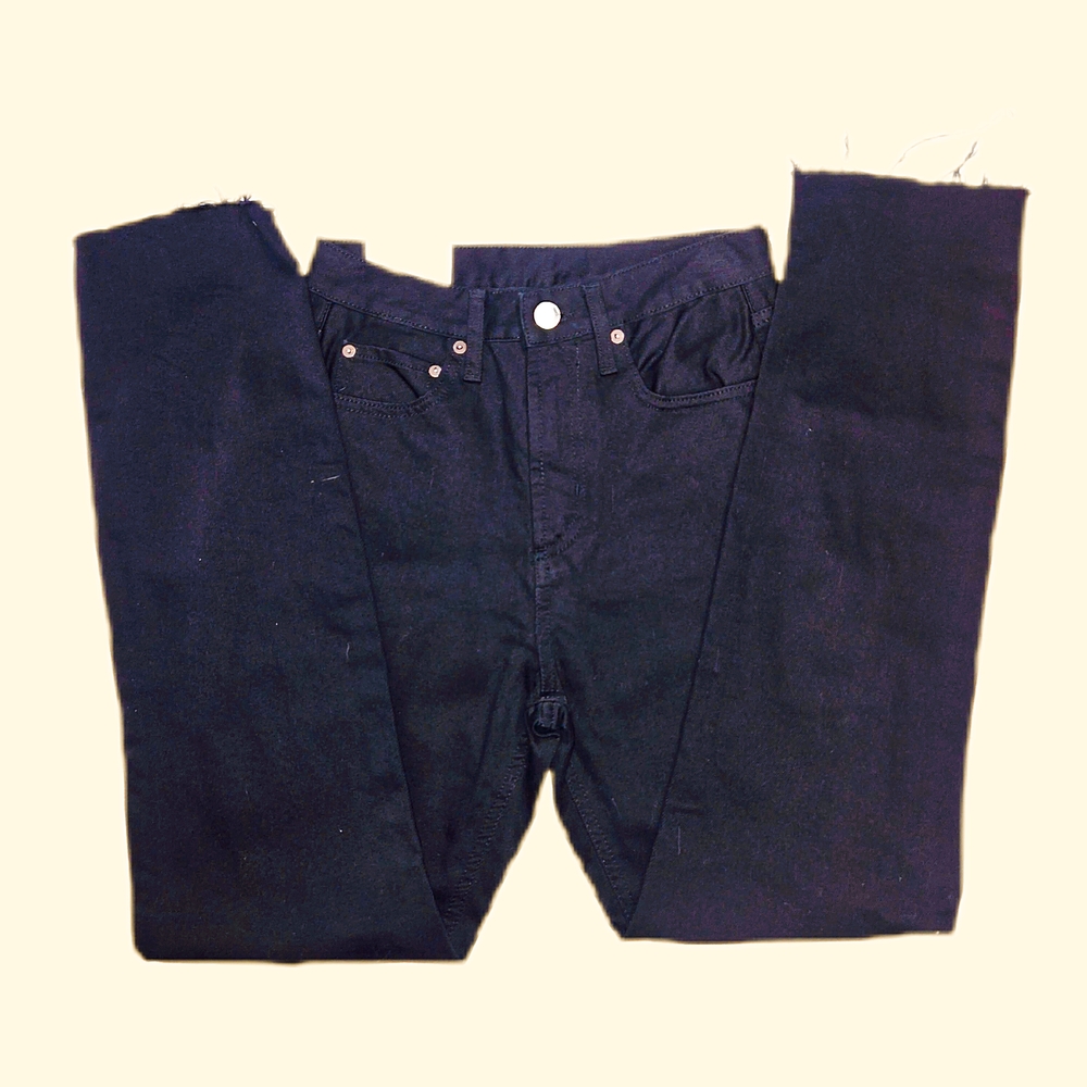 NWT Gianni Bini Riley Jeans 27 Raw Hem Straight Leg High Waist Black Denim